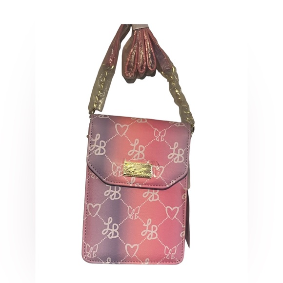 Betsey Johnson Crossbody Cellphone Purse 8X5 Pink Signature Design Black Inside - Picture 3 of 5